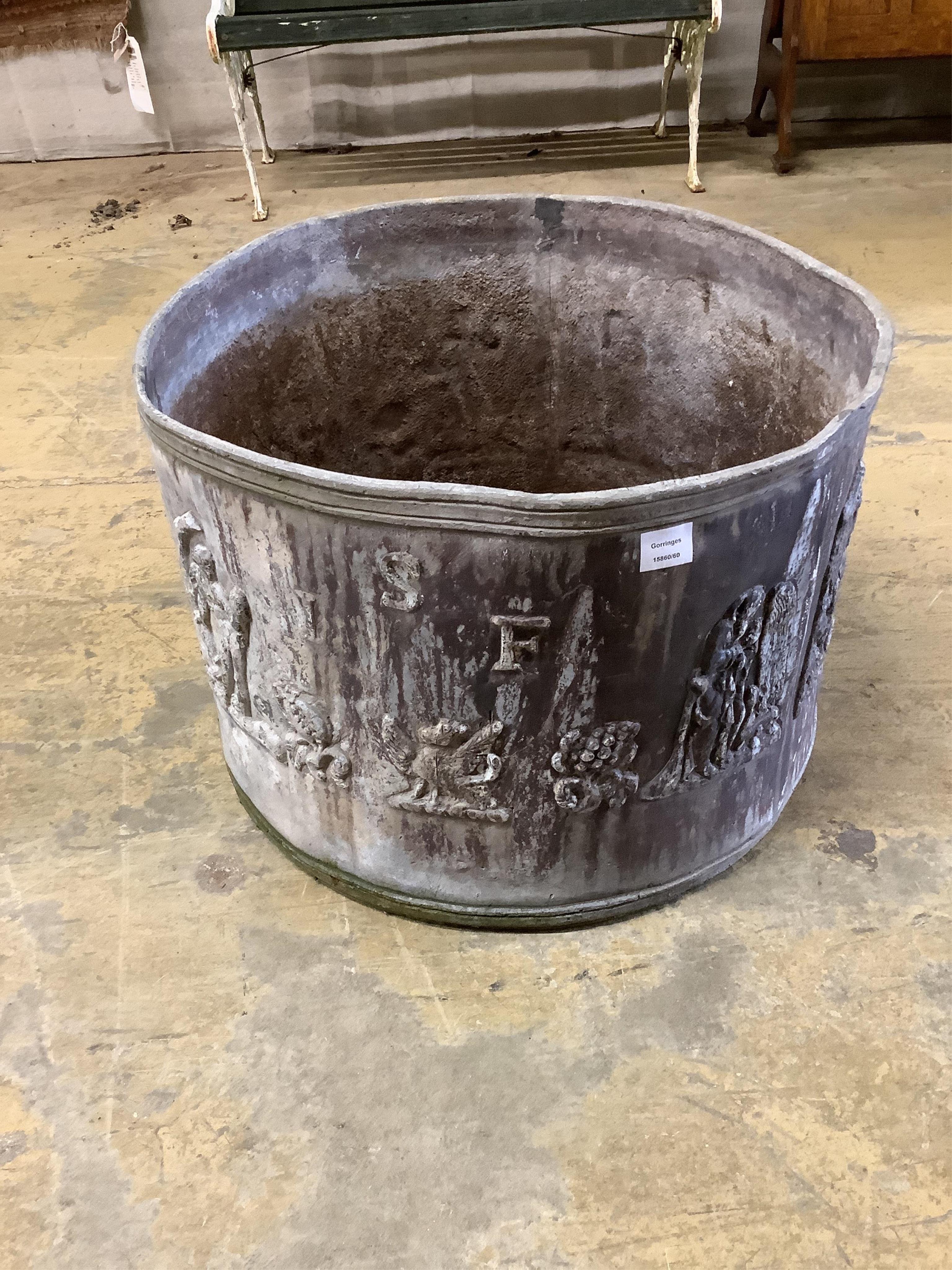 A Georgian circular lead planter, diameter 63cm, height 46cm. Condition - fair